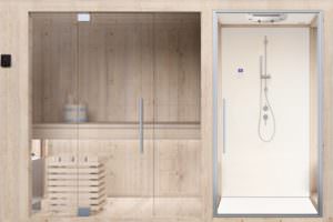 MONOBLOCCO IN LEGNO CON SAUNA, BAGNO TURCO E DOCCIA