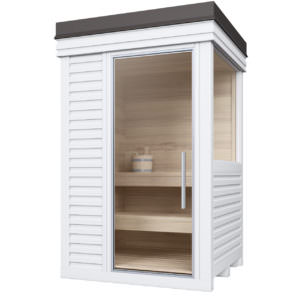 SAUNA DA ESTERNO MOD. MIAMI SAUNA IN LEGNO DI ABETE FINLANDESE RIVESTITA CON SMALTO CHE RESISTE AI FENOMENI ATMOSFERICI
