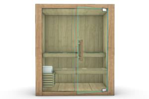 SAUNA IN LEGNO DI PERO ORIENTALE E VETRATA PANORAMICA