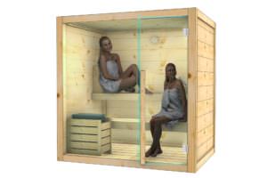 SAUNA INDOOR IN LEGNO DI ABETE CON VETRATA PANORAMICA