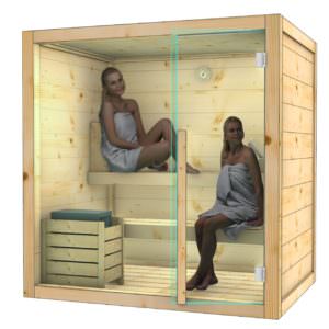 SAUNA DA INTERNO MOD. NAYURE SAUNA INDOOR IN LEGNO DI ABETE CON VETRATA PANORAMICA