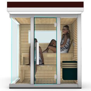 SAUNA OUTDOOR MOD. SKY TOP CLASS SAUNA IN LEGNO DI PERO ORIENTALE E VETRATA PANORAMICA
