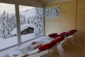 FOTO DI INTERNO DI CASETTE OUTDOOR CON VISTA NEVE