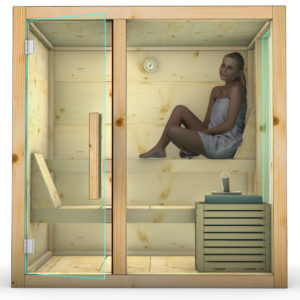 SAUNA DA INTERNO MOD. YOUNG SAUNA IN LEGNO DI ABETE CON NODI A VISTA